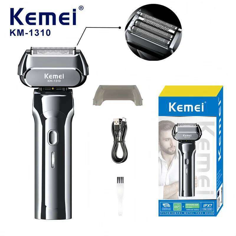 Kemei Km-1310 Rechargeable Men's Cordless Shaver, Reciprocating Independent 4-Blade System, Sharp & Efficient, Deep Shaving