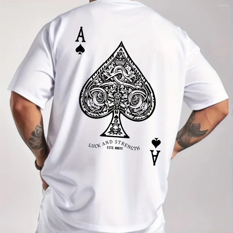 Men's T Shirts Ace Of Spades Poker Print Casual T-Shirt - Soft Polyester Blend Crew Neck Short Sleeves Machine Washable