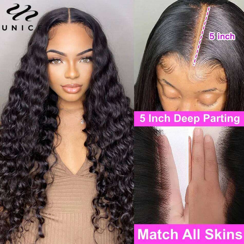 200% 250% Deep Wave 5x5 HD Wig Pre Plucked Full Human Hair Lace Wigs Match All Skin Tones