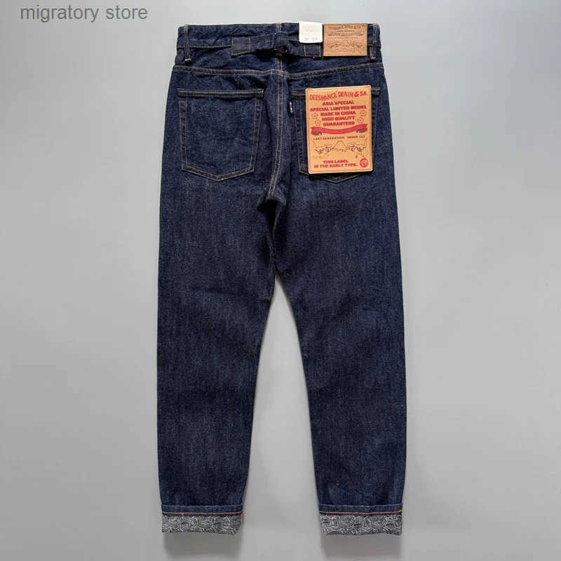 14oz Raw Selvedge Denim Jeans for Men Tapered Straight Indigo Washed 100% Cotton Pants with Back Paris buckle American Vintage L250624
