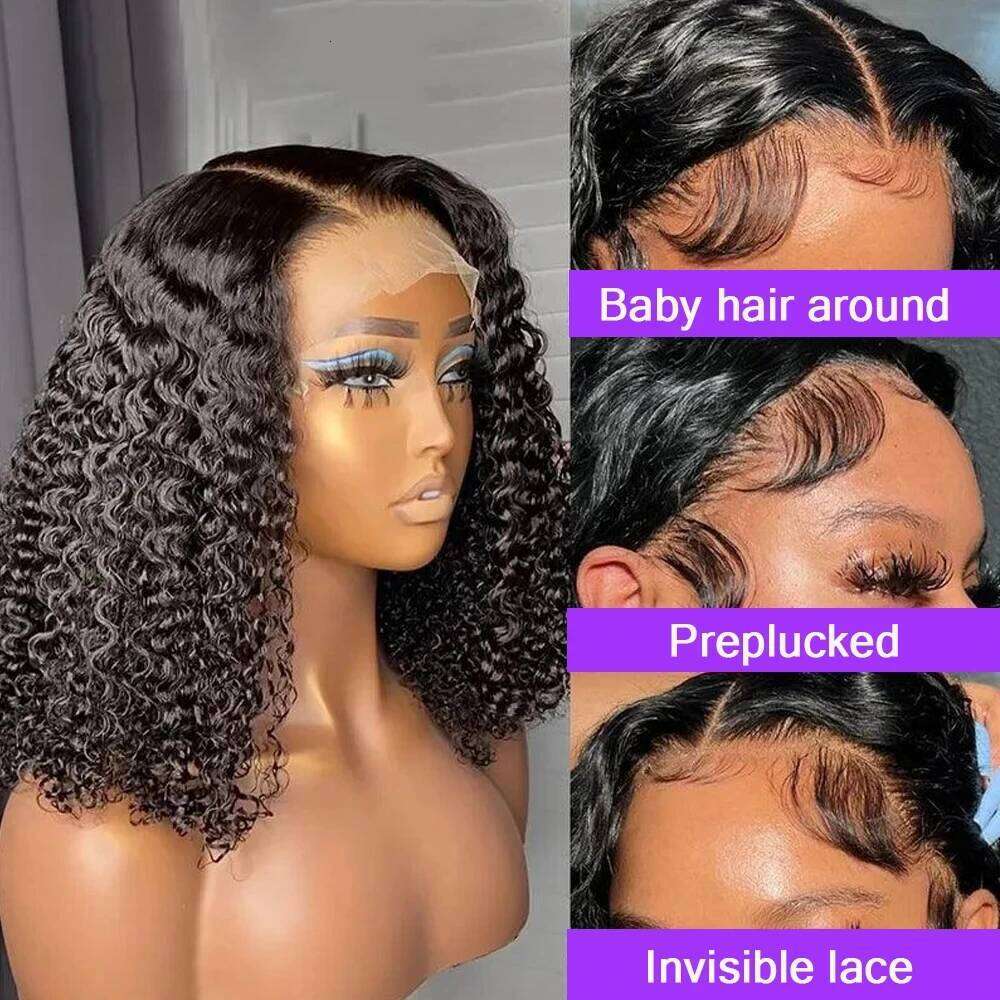 180% HD 13x4 Curly Short Bob Frontal Human Hair Wigs Deep Water Wave 13X4 Lace Front Wig Pre Plucked 4x4 Closure For Women