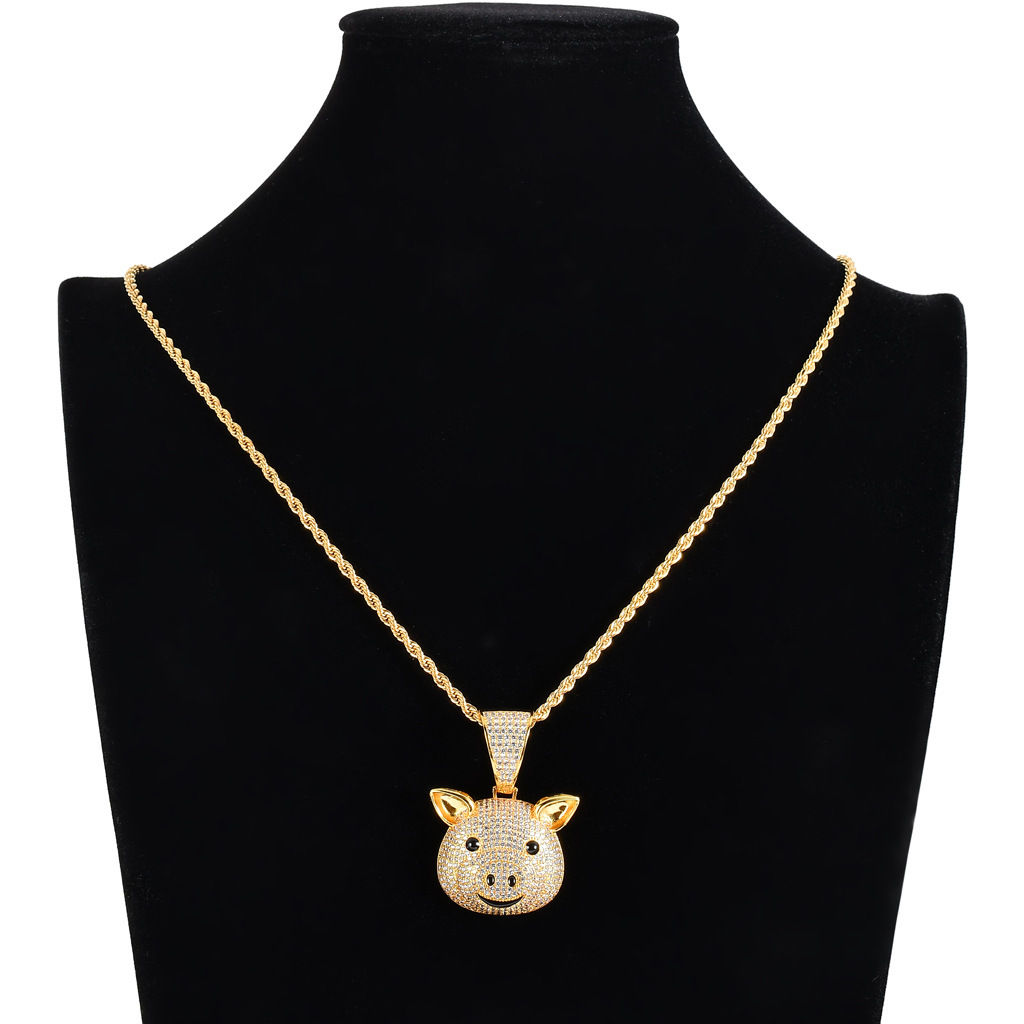 Luxury Moissanite Jewelry Pig Hip Hop Pendant Zodiac Pig Gold Necklace Cute Animal Iced Out Pendant Pass the diamond tester