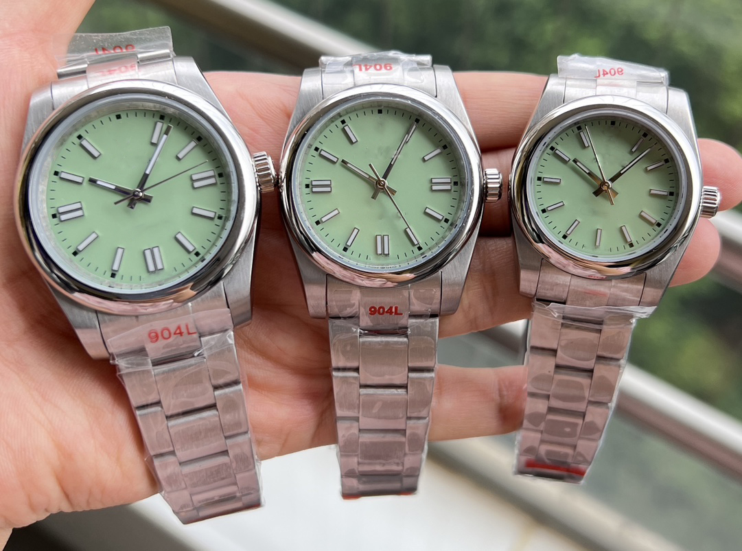 Designer Mens Mint Green Dial 41mm 36mm 31mm Oysters Watch 904L Stainless Steel Strap High Quality Waterproof Watches M134300-0006