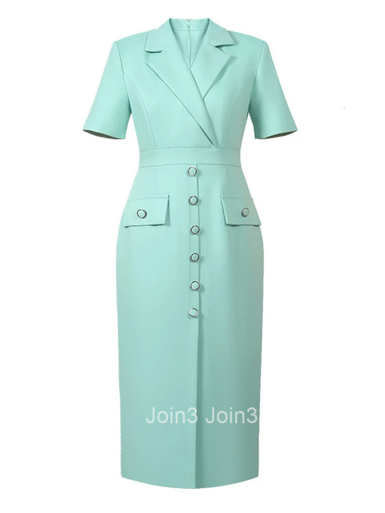 New Summer Green Business Formal Occasion Pencil Dress Women Clothes Elegant Office Classic Short Sleeve Slim Midi Party Vestido