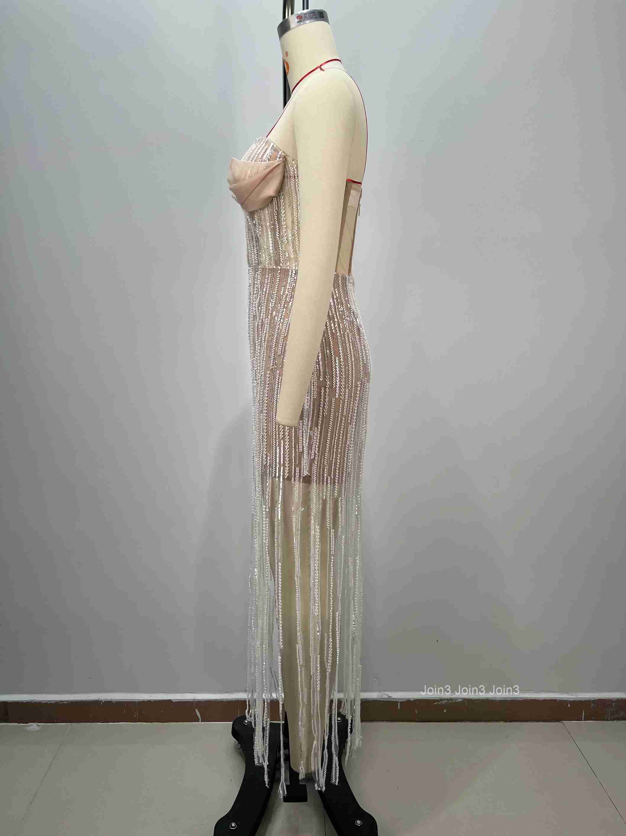 Womens Evening Gown Luxury Fringe Sequin Strapless Bustier Dress Fashion Bodycon Dress