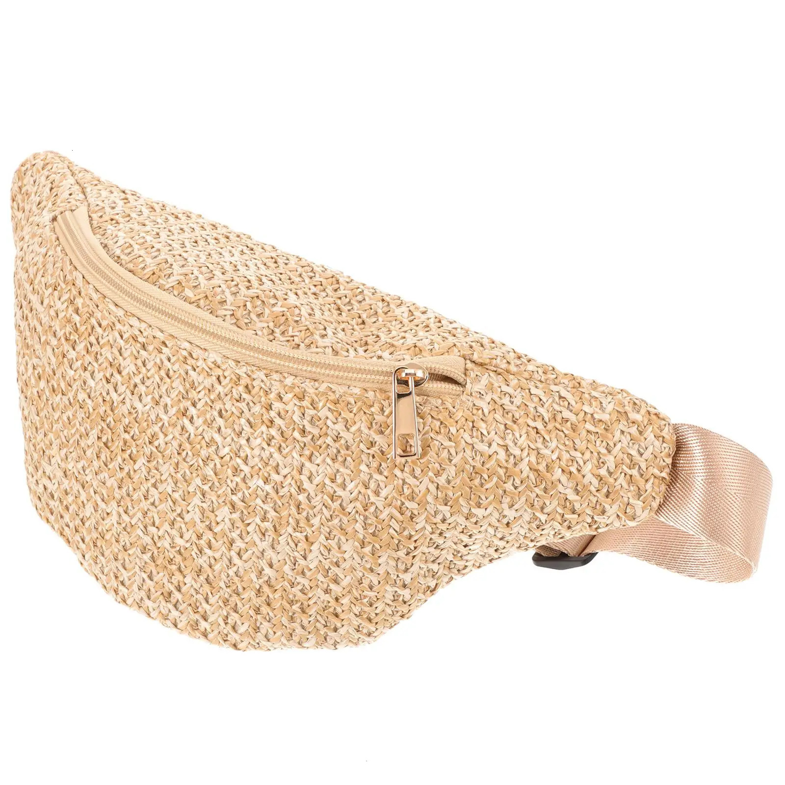 Straw Mini Summer Fanny Pack Chest Bag Beige Lightweight Women Hiking Travel Storage Belt 250612