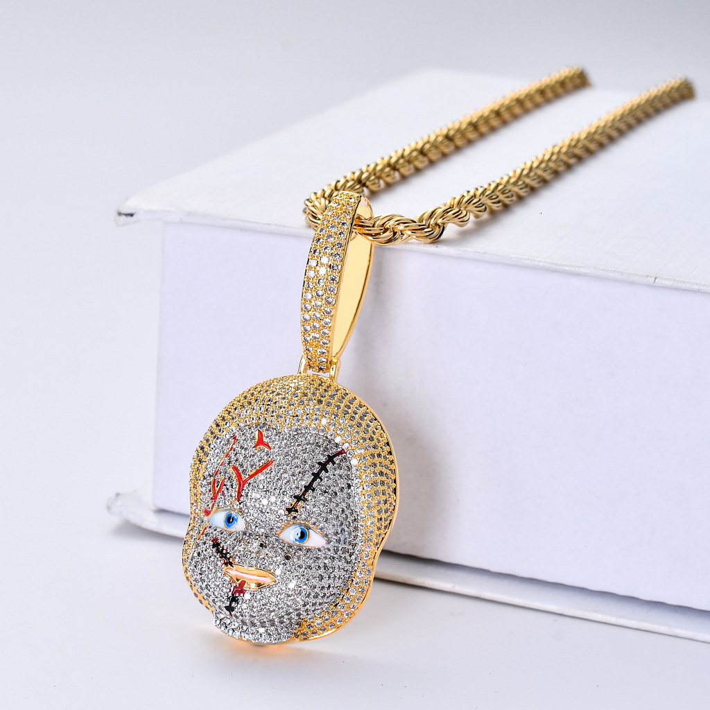 Luxury Moissanite Jewelry New Hip Hop Accessory Horror Movie Chucky Doll Pendant Trendy Iced Out Necklace Pass the diamond tester