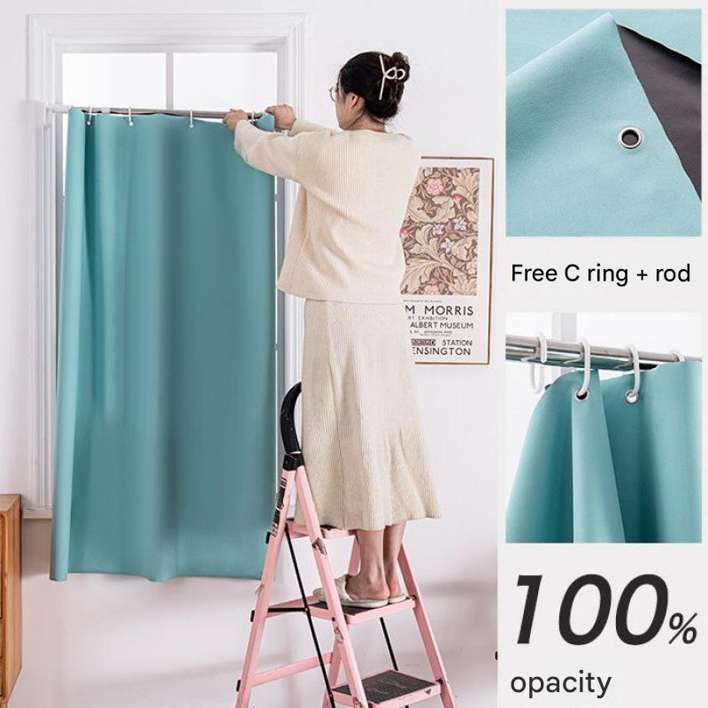 D264 punch-free full blackout small curtain sunshade cloth new bedroom shade curtain rental room heat insulation and sound insulation
