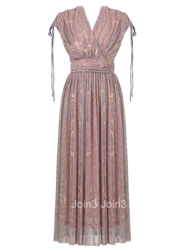 Summer Fashion Sparkly Bright Silk Evening Dress Women Clothing Pink Sweet Sexy Deep V-Neck Slim Party Prom Robe Vestidos Fiesta