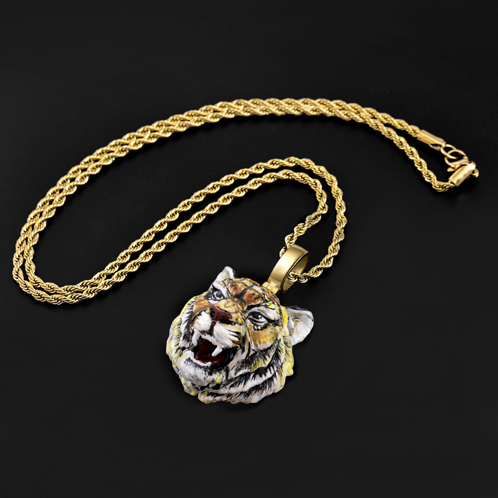 Luxury Designer Hip Hop Punk Tiger Head Pendant Light Luxury Personalized Premium Trendy Cool Statement Necklace