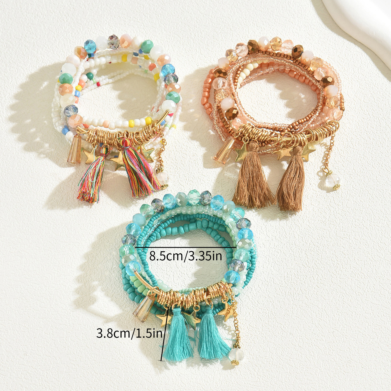 Bohemian Style Beaded Multi-Layer Personality Tassel Star High-End Design Bracelet For Women