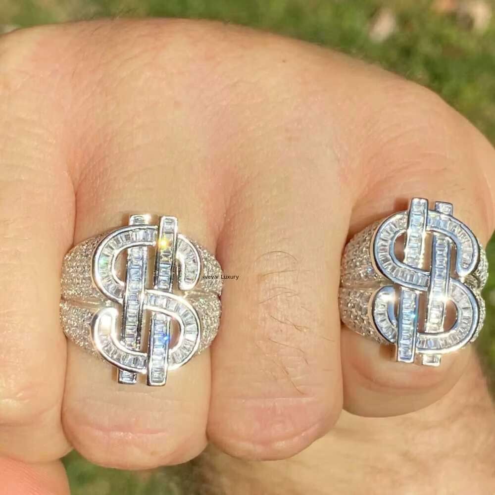 Luxury Iced out Moissanite Diamond Gold Plated 925 Sterling Silver VVS for Wedding or Gift Hip Hop Rings for Men