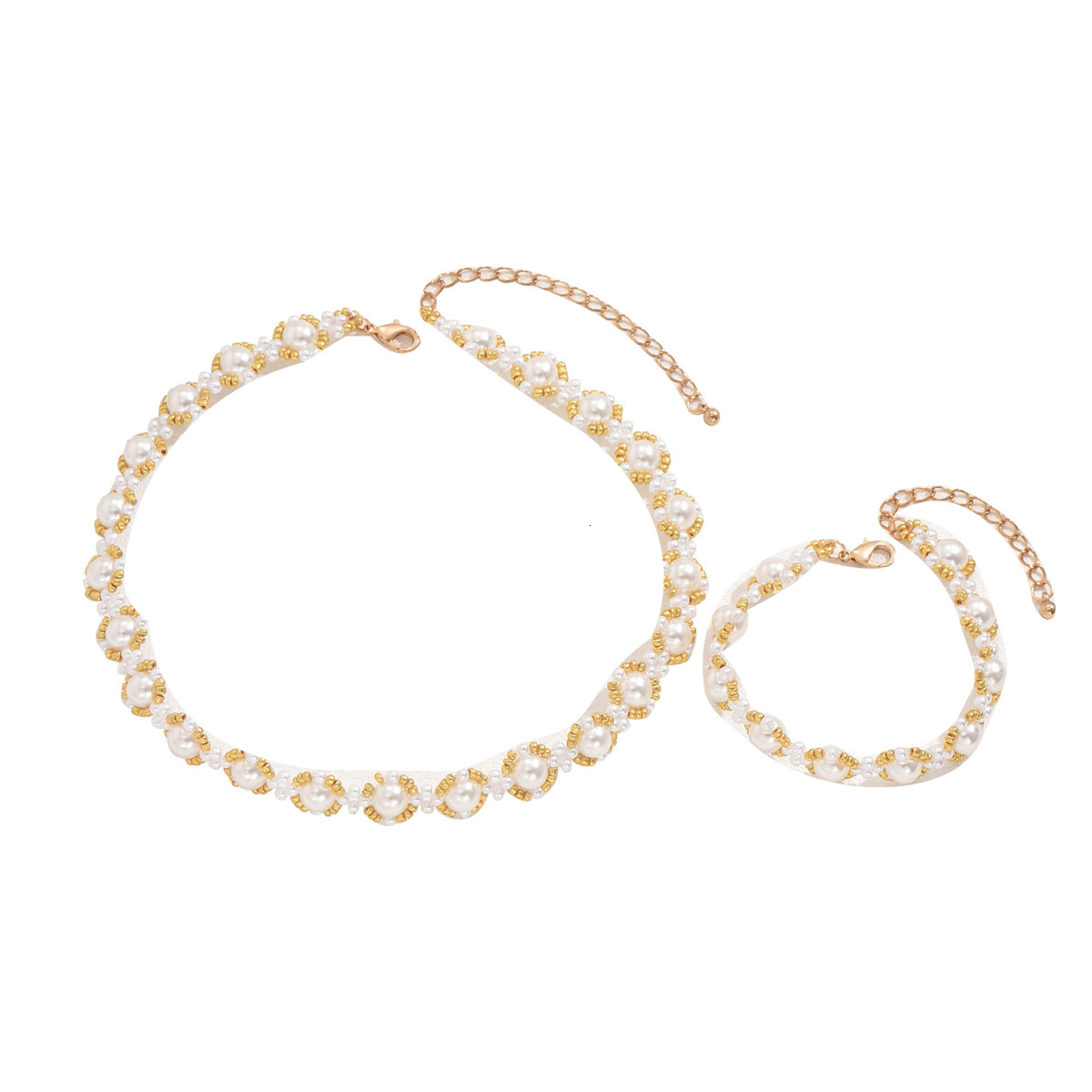 Style Women's Beaded Bracelet High-end Design Long Necklace Jewelry Set