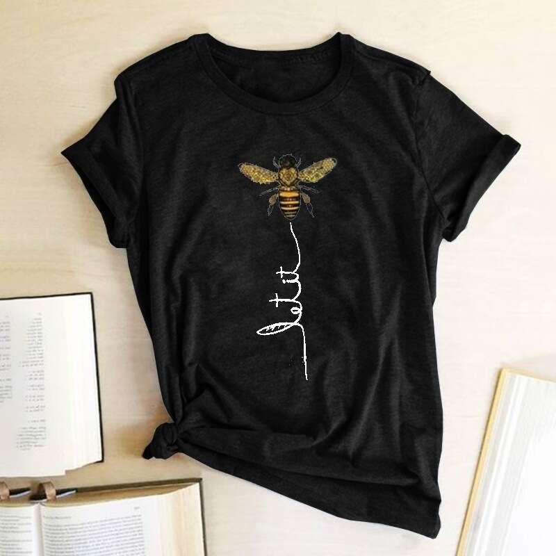 2020 Bee Print Casual Short Sleeve Loose Women's T-Shirt Summer Top B5