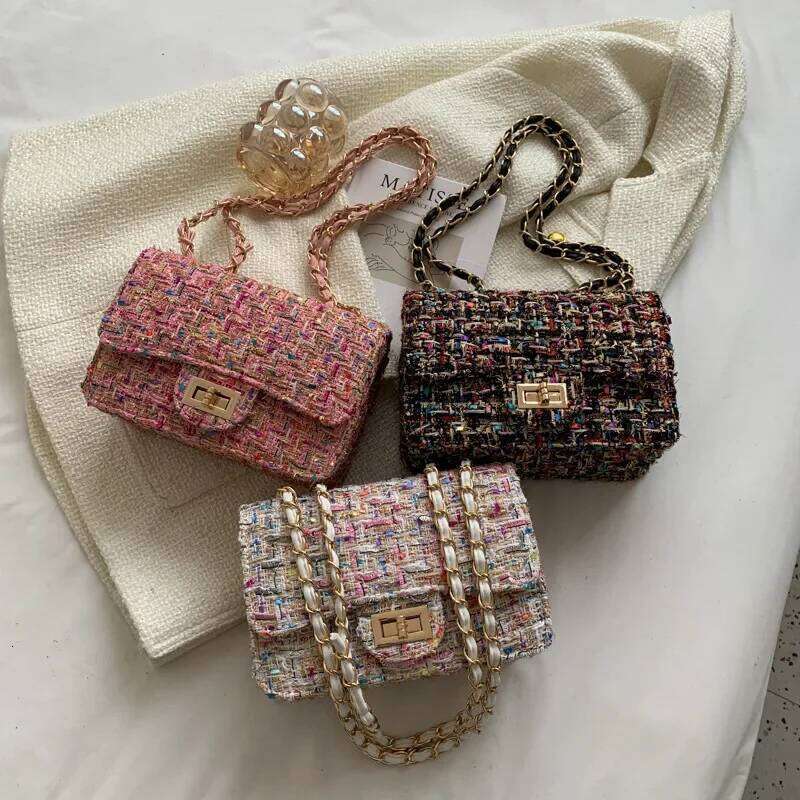Designer bag Fashionable Versatile Guangzhou Women's Tweed Style Straw Bag Korean Version Chain Shoulder Crossbody Motorcycle Equipm Luxury Bag