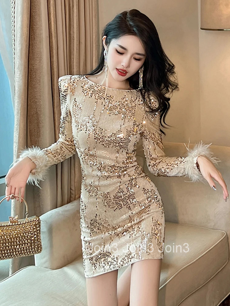 New Fashion Velvet Sequins Evening Short Dresses Women Clothing Elegant Chic O-Neck Skinny Mini Party Prom Dress Mujer Vestidos