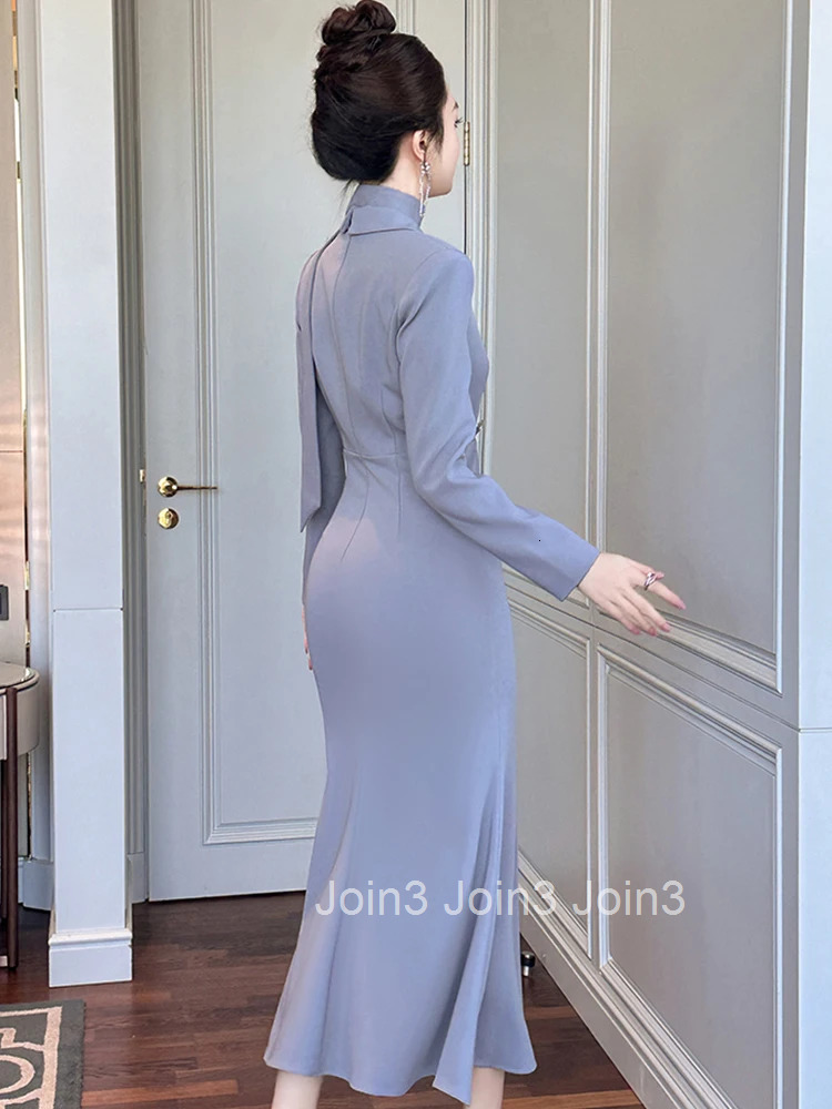 Women Clothes Business Formal Occasion Long Sleeve Slim Midi Fishtail Dress Elegant Ladies Fashion Vestido Robe Femme Spring New