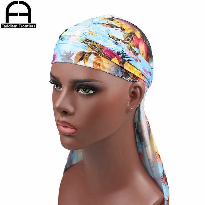Fashion Mens Print Silky Durags Bandanas Turban Headband Silk Men DuRag Floral Waves Caps Turban Headwear Hair Accessories M250623