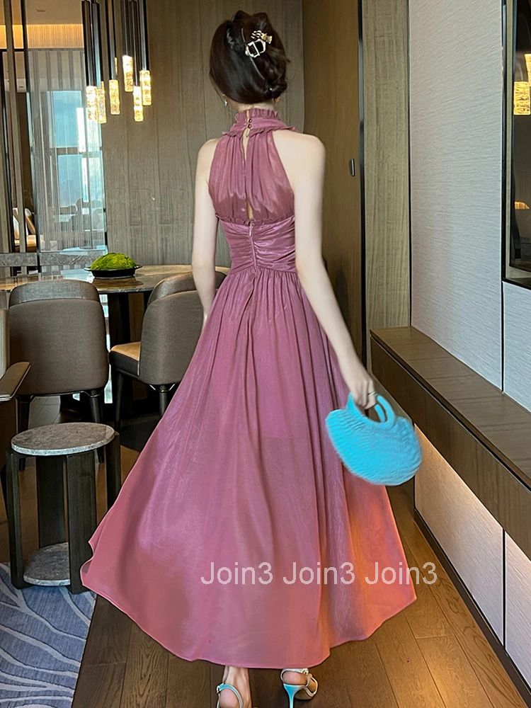 Summer Sweet Pink Ruffle Vacation Gown Evening Dress Women Clothes Elegant Sexy V-Neck Slim Maxi A-Line Robe Party Prom Vestidos