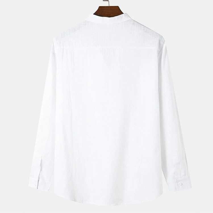 Designer T-shirt men's bamboo joint cotton and linen shirt casual stand-up collar solid color long-sleeved shirt WISH shirt S-3XL (European Size)