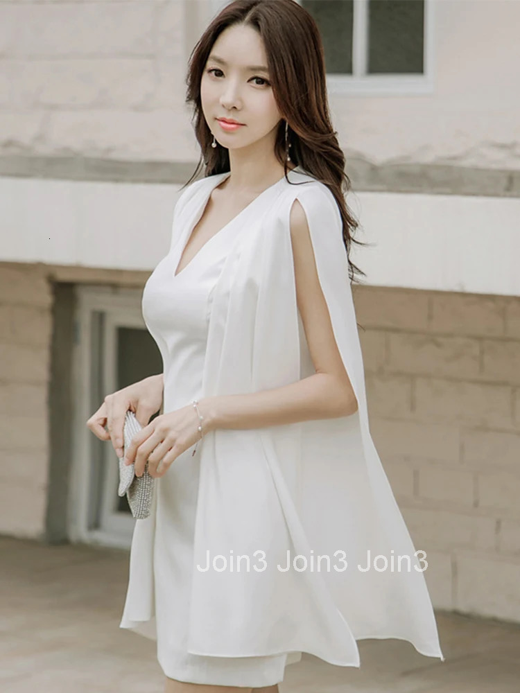 Korean Fashion Elegant Women Evening Dress Lady Chic White Casual V-Neck Slim Mini Party Club Prom Femme Mujer Vestidos Summer