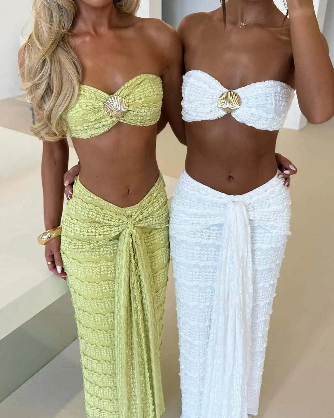 VEITCHE Fashion Women Lace Off Shoulder Bikini And Skirt Swimsuit Sexy Biquini Lady 2Pcs Set Swimwear Female Beachwear Outfits 250614