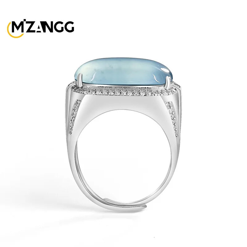 Natural A Goods Jadeite Blue Water Saddle Ring S925 Silver Inlaid Ice Kind of High-grade Fashion Mens Adjustable Jade Ring Gift 250617