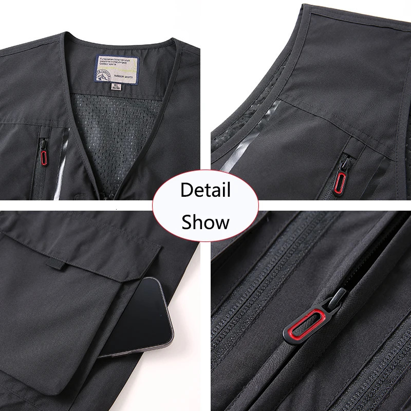 2025 Summer Men Many Pocket Thin Tool Outdoor Casual Vest Men Camping Fishing Breathable Loose Sleeveless Vest Male Waistcoat 250617