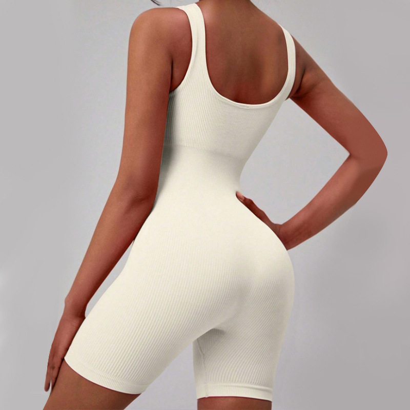 Seamless knitted onesie threaded vest shorts yoga suit fitness suit European and American sports tights women
