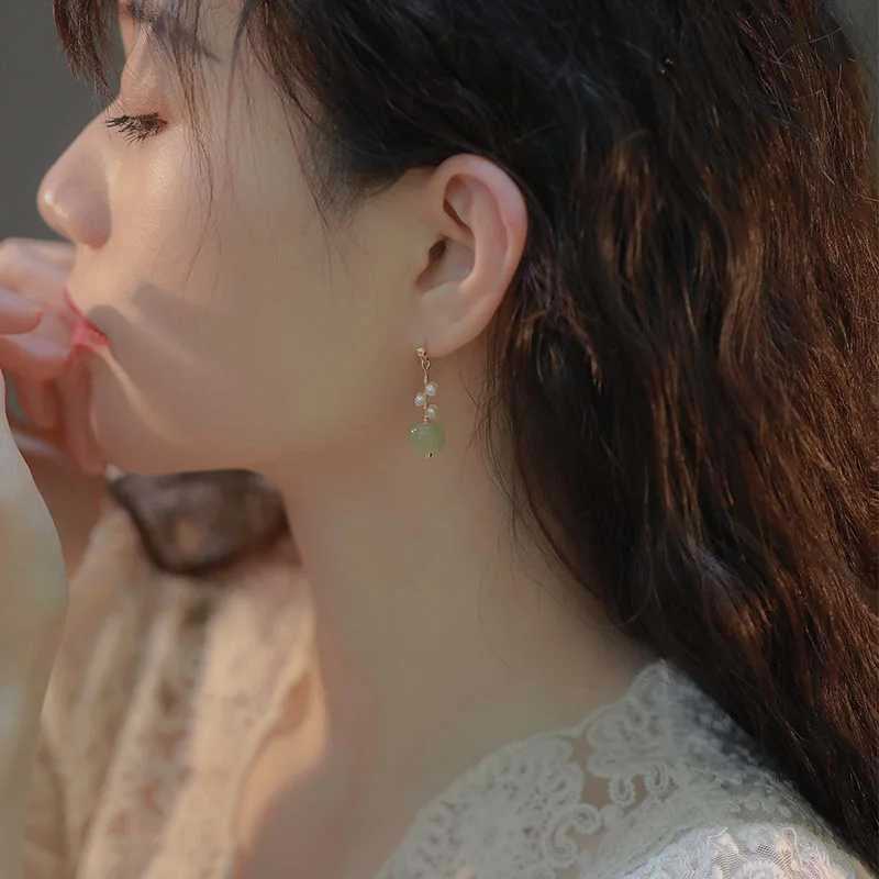 Imitation Hetian Jade Pearl Drop Earrings Ancient Chinese Style Hanfu Cosplay Accessories Ethnic Fashion Jewelry For Women Girls XJ250623