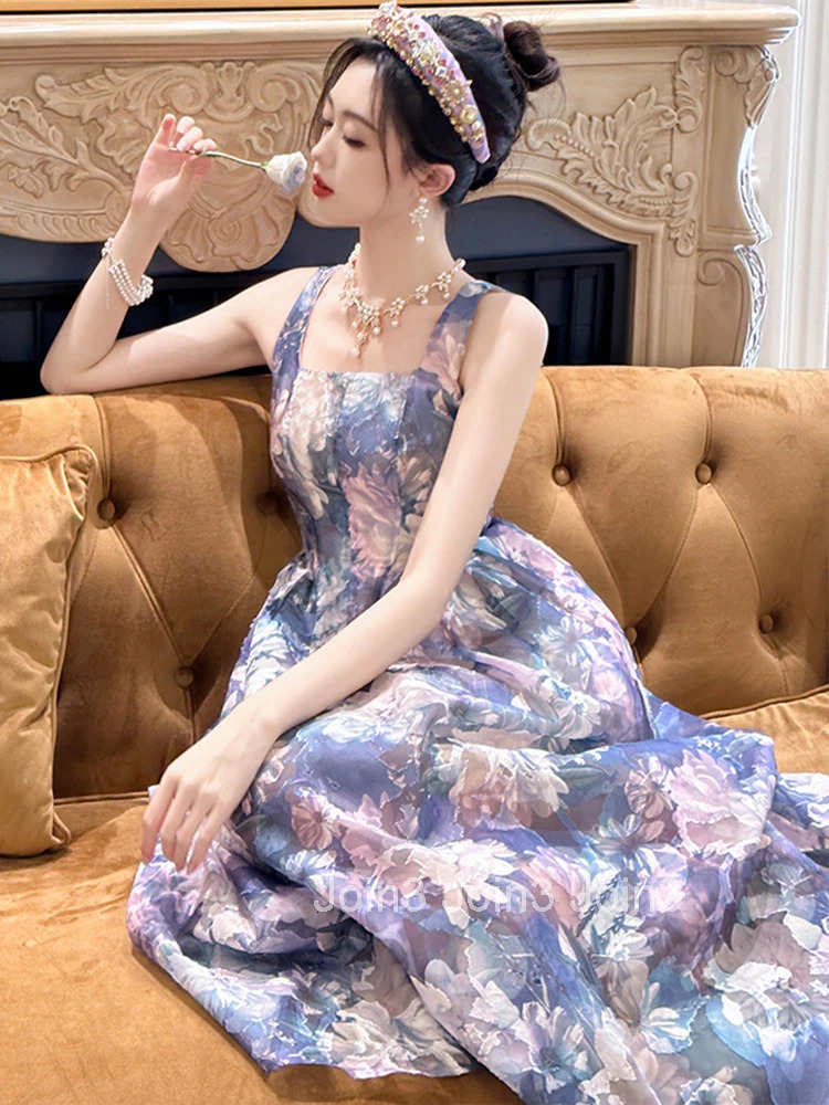 New Summer Elegant Women Evening Dress Mujer Chic Floral Sexy Tank Slim Midi Party Prom Beach Birthday Robe Femme Vestido Fiesta