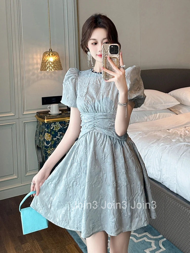 Summer Fashion Elegant Luxury Vintage O-Neck A-Line Dress Women Clothes Sweet Puff Sleeve Slim Short Party Prom Vestidos Fiesta