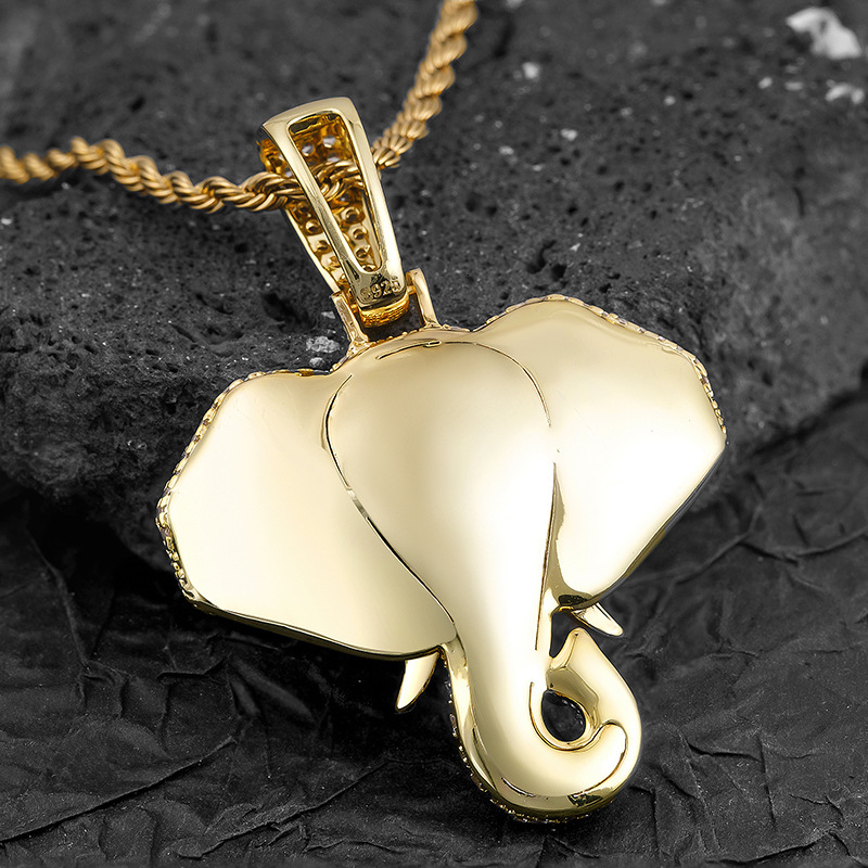 Moissanite Jewelry Street HipHop Full Diamond ElephantTrunk Ganesh Pendant DiamondInlaid Streetwear Brand Unisex Unique BlingBling Necklace