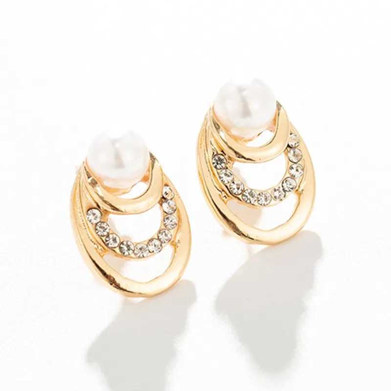 Korean Design Crystal Imitation Pearl Stud Earrings For Women Elegant Multi-layer Circles Gold Color Fashion Jewelry XJ250623