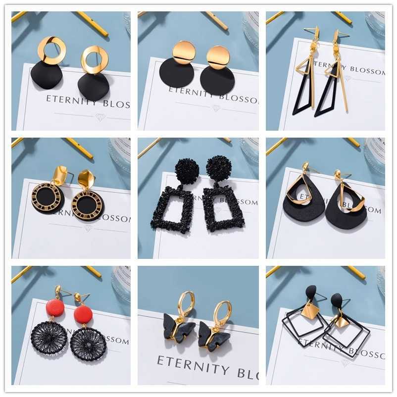 Cool Black Color Flower Drop Earrings for Women Geometry Round Heart Butterfly Crystal Brinco Party Jewelry Summer Gift XJ250623