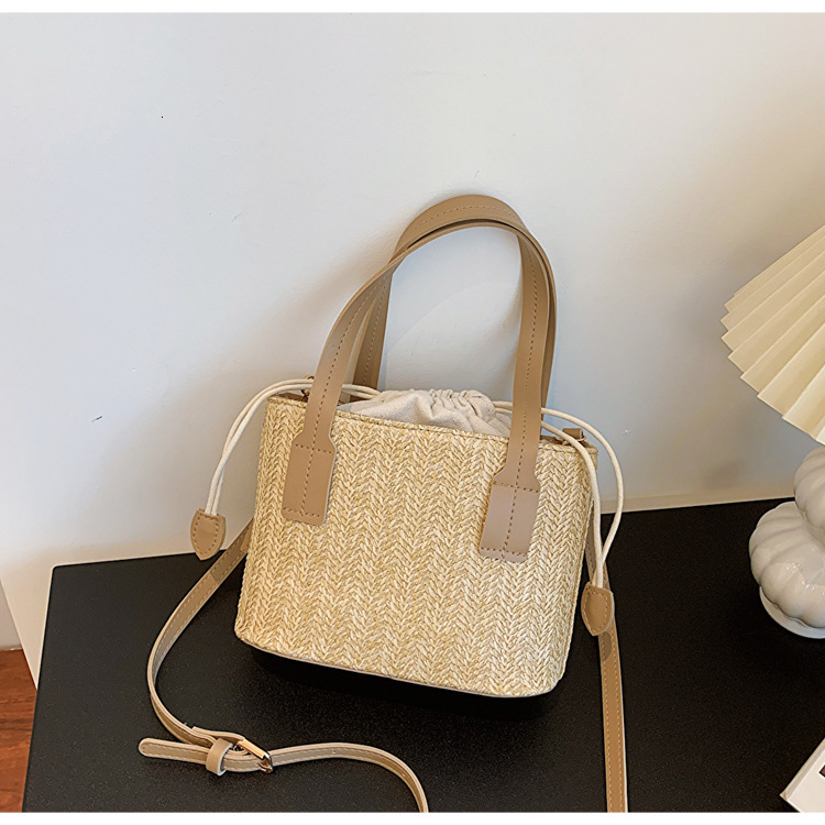 Free Shipping Korean INS Straw Woven Handbag Summer New Casual Luxury Designer Vacation Women's Basket Shoulder Bag Color-block Crossbody Bag Bea