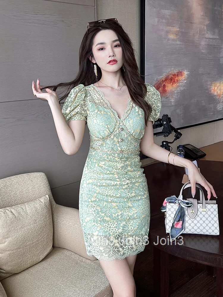 Summer Elegant Women Evening Dress Diamond Sheer Lace Floral Short Sleeve V-Neck Slim Mini Club Beach Lady Femme Mujer Vestidos