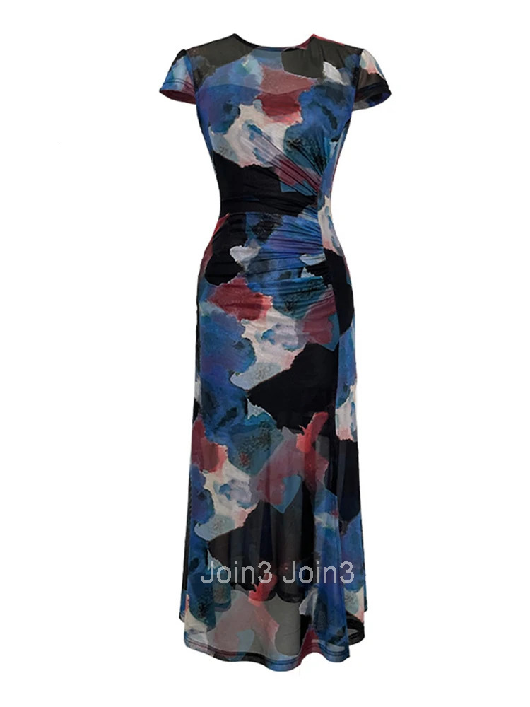 French Mesh Elegant Women Evening Dress Temperament Vintage Sheer Sexy Slit Midi Party Club Beach Boho Robe Femme Mujer Vestidos