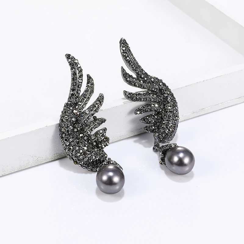 EASYA 2022 New Fashion Simulated Pearl Earrings Metal Crystal Angel Wing Stud Earrings For Women Girls Accessories Jewelry XJ250623