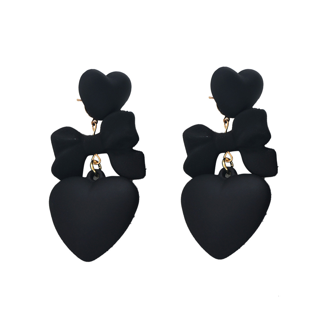 New Style Women's Black Heart Design High-end Stud Earrings for Women