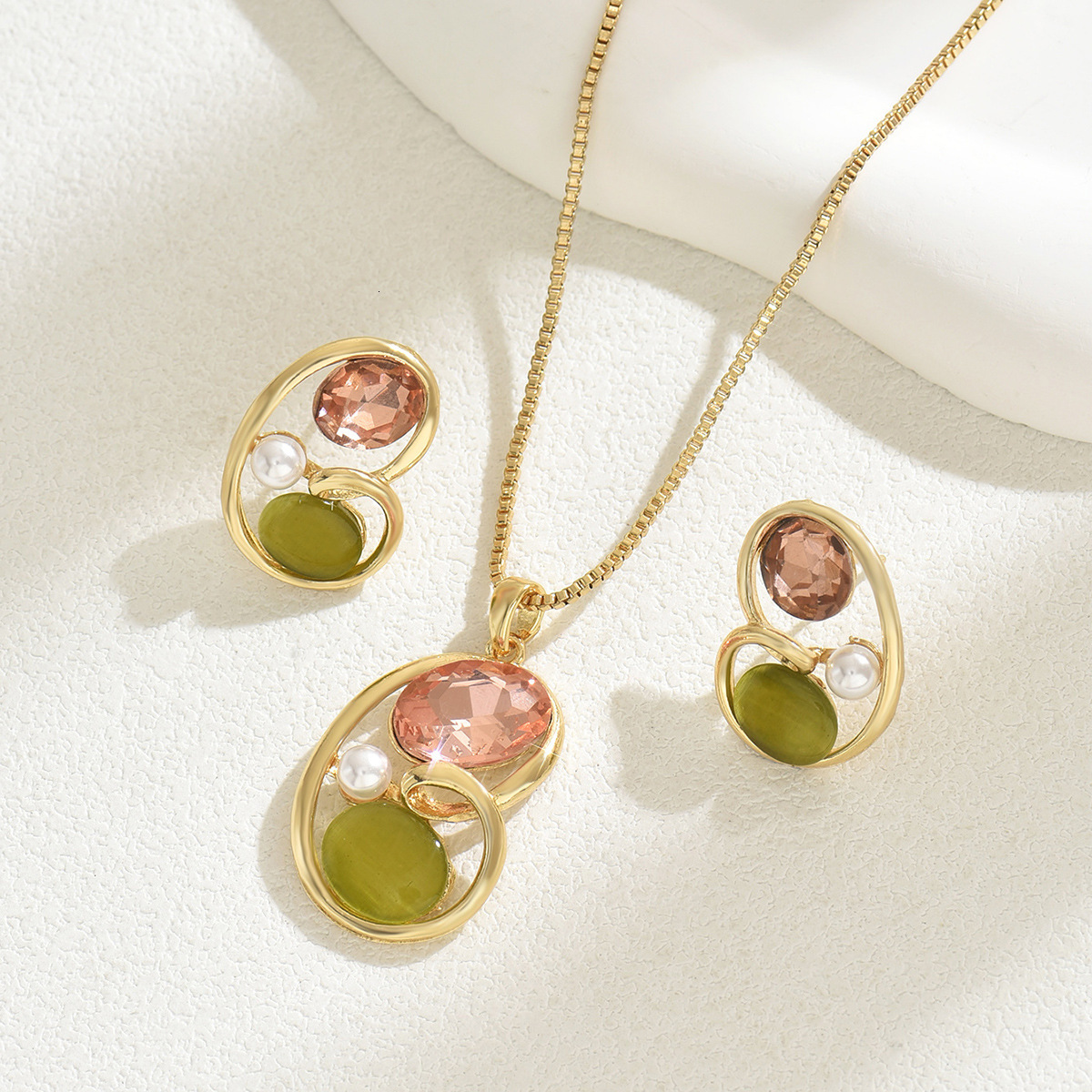 Forest Korean Version Clege Style And Necklace Set Inlaid Long Clavicle Chain Women's Earrings