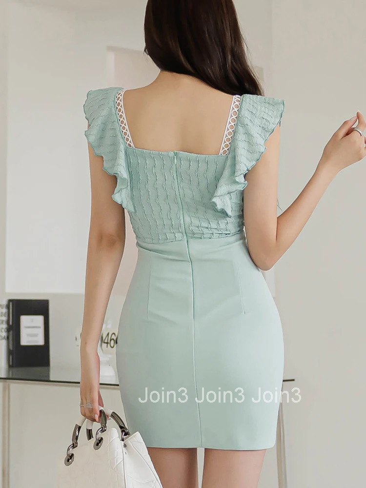 Summer Hotsweet Fashion Elegant Lady Sexy Sling Pencil Dress Women Clothes Ruffle Square Collar Slim Short Party Prom Vestidos
