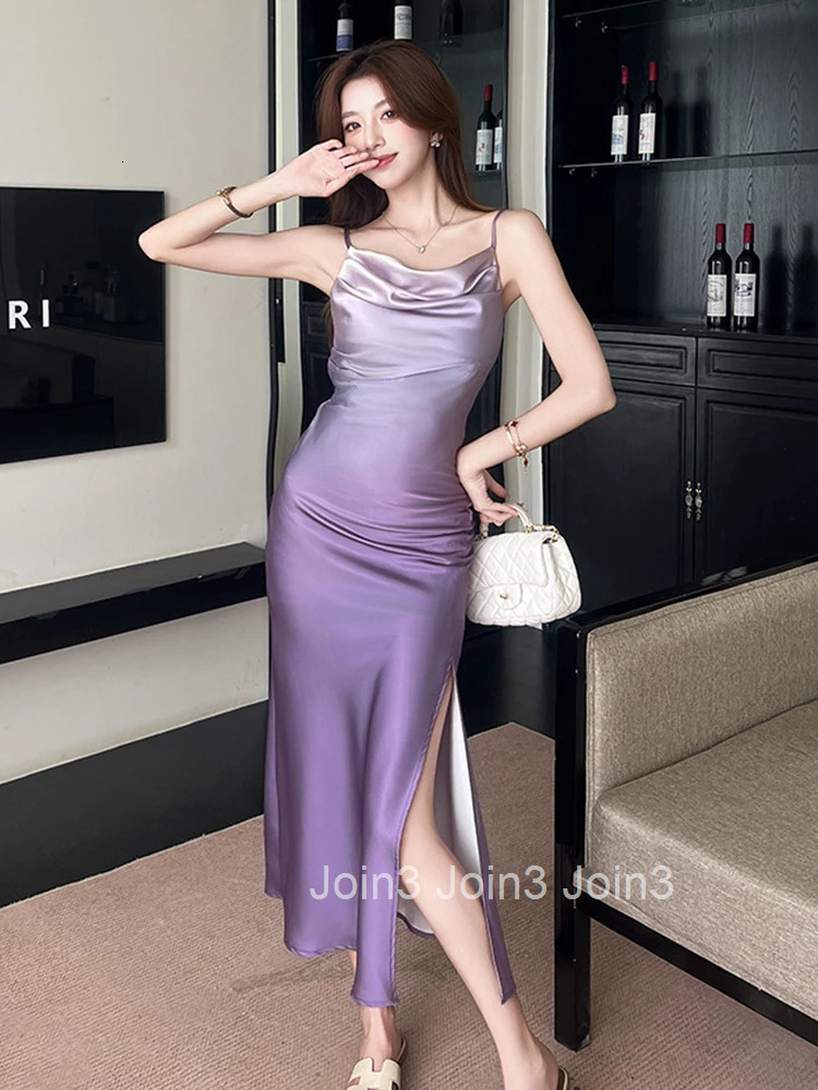 Women Vacation Clothes Purple Sexy Sling Slim Midi Fishtail Dress Elegant Fashion Party Prom Vestidos Fiesta Robe Casual Summer