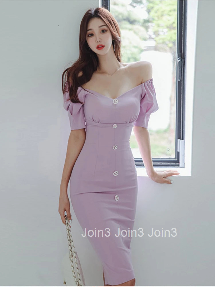 Fashion Summer Evening Dress For Women Elegant Purple Sweet Sexy Off-Shoulder Slim Wrap Hip Midi Party Prom Mujer Vestido Street