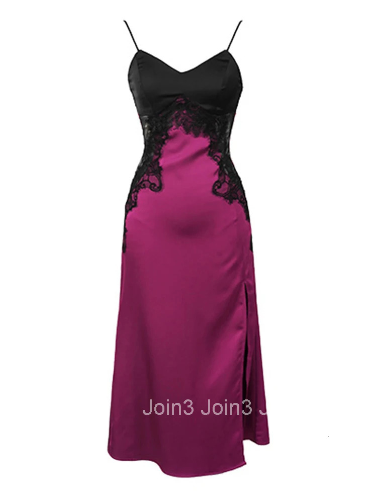 Summer Satin Evening Long Dress Women Elegant Chic Purple Sexy Strap Slim Slit Midi Party Prom Birthday Mujer Vestido Robe Femme