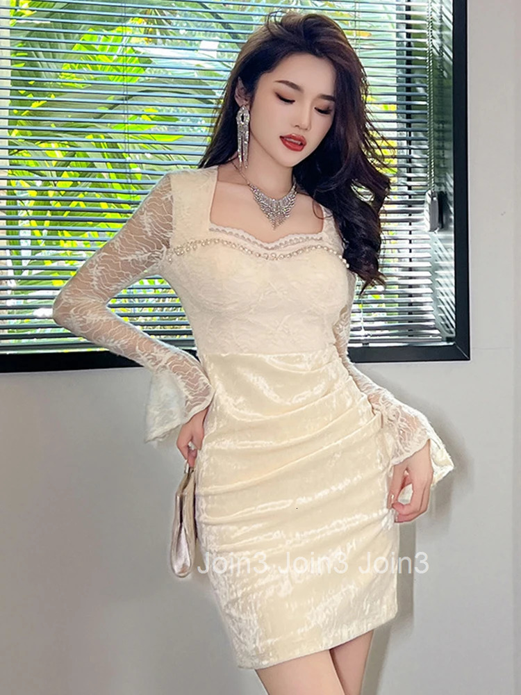 New Fashion Lady Elegant Luxury Short Mini Dress Women Sweet Sheer Sexy Square Collar Skinny Party Prom Vestido Stretchy Clothes