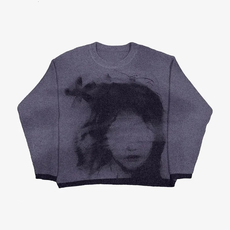 Autumn Winter Womens Winter Sweater Woman Character Pattern Loose Retro Loose Knit Sweater Jacket Fashion Couple Sweater 250617