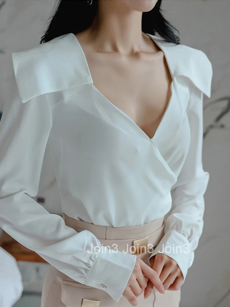 New Spring Autumn Sexy 2 Pieces Outfits Elegant Women Chic White V-Neck Tops Shirt Blouse Femme High Waist Mini Skirt Mujer Sets