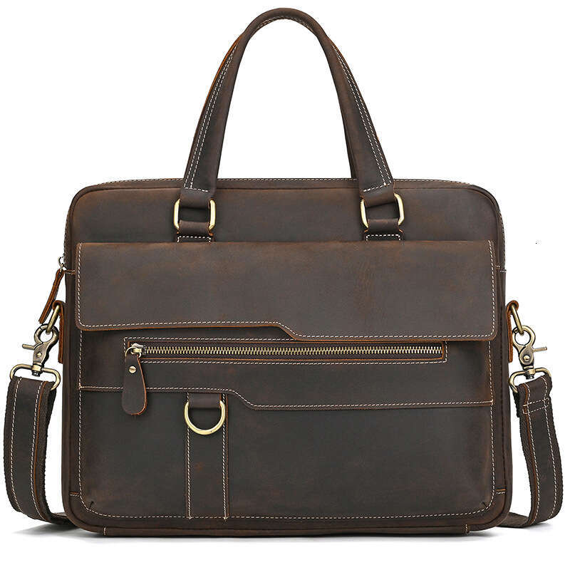 Men's Briefcase Crazy Horse 15 16inch Cowhide Commuter Genuine Leather Shoulder Laptop Bag