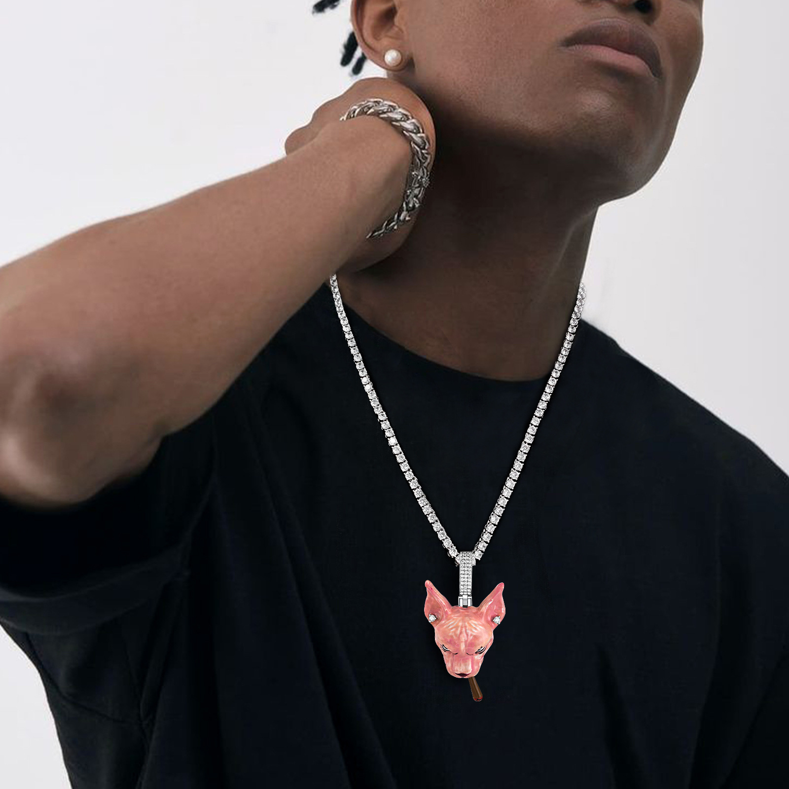 Luxury Designer Jewelry Brand Handmade Enamel Sphynx Cat Pendant Hip Hop Trendy Unique Versatile Necklace